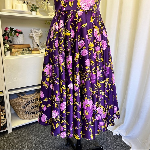 Laura Byrnes Grace Pink and Purple Floral 50s Style Dress - Picture 3 of 16